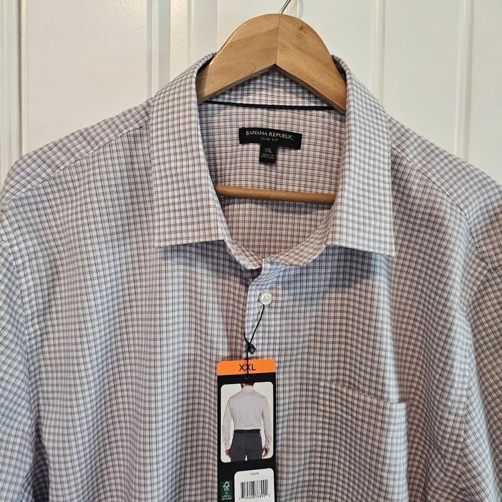 Banana Republic Non Iron Slim Fit Shirt Mens XXL Button Purple Preppy Academia